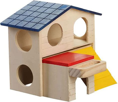 Ancllo Pet Small Animal Hideout Hamster House Deluxe Two Layers Wooden