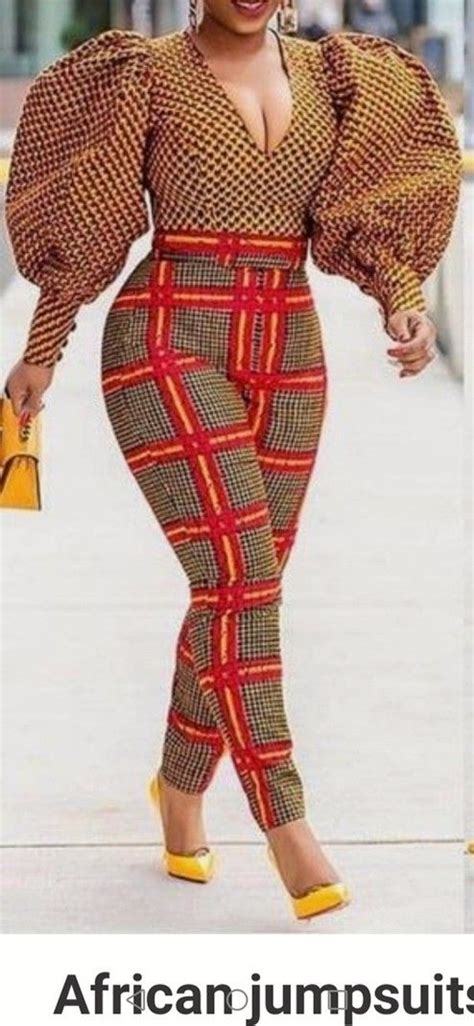 Mixed Print Ankara Jumpsuit With Puff Sleeve Ankara Print African