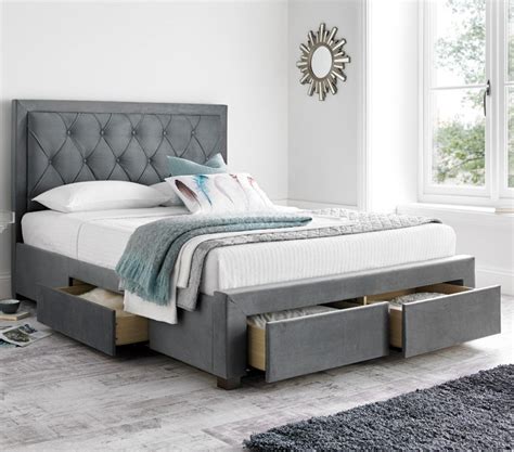 Woodbury Grey Velvet Fabric 4 Drawer Storage Bed Frame 6ft Super King Size