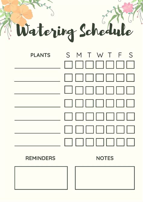 Watering Chart For Vegetables