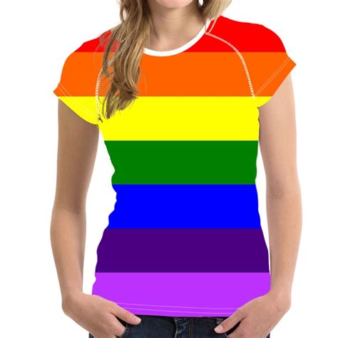 Buy Customized Rainbow Colorful Women T Shirt Summer