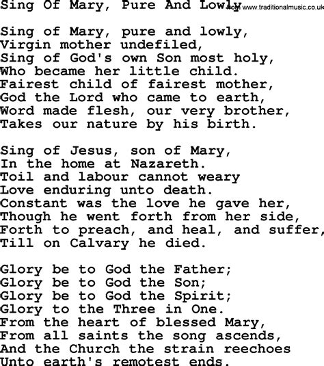 Catholic Hymns Song Sing Of Mary Pure And Lowly Lyrics And Pdf
