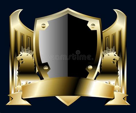 Lion Golden Luxury Shield Medieval Heraldic Emblem Crest Stock