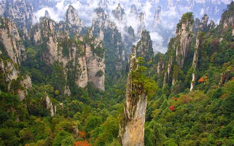 1366x768px Free Download Hd Wallpaper China Cliff Clouds Forest
