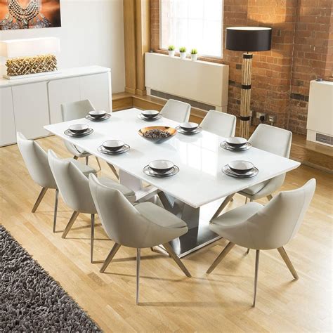 Huge 8 Seater Dining Set 2 2mt White Glass Top Table 8 Large Ice Grey Chairs Glass Top Dining