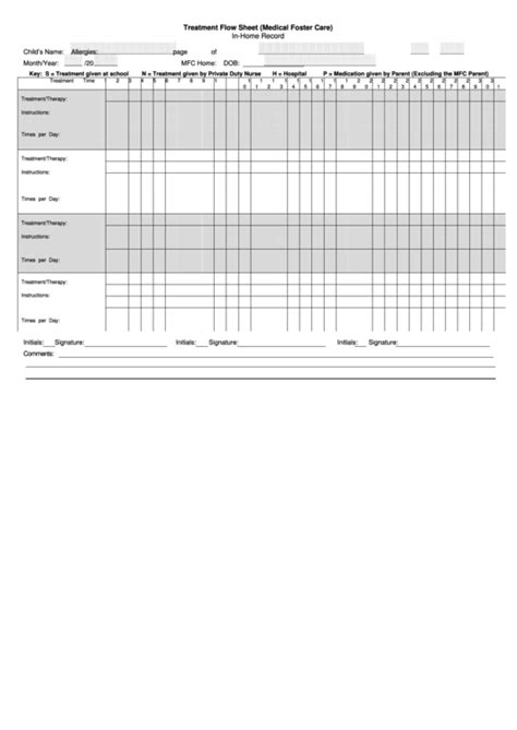 Treatment Flow Sheet Template Medical Foster Care Printable Pdf Download
