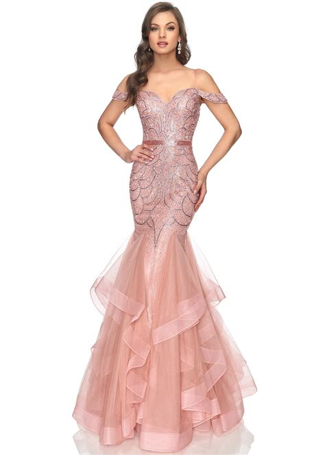Lucci Lu 2147 Rose Gold Beaded And Tulle Mermaid Gown Pageant Dresses