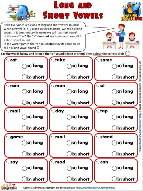 Printable Long And Short Vowel Sounds Worksheets