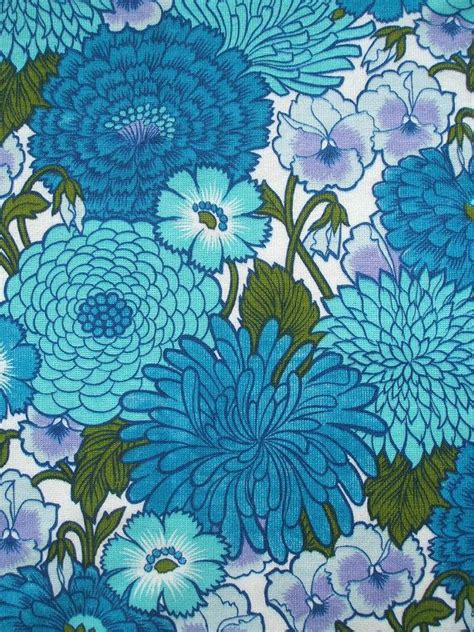 vintage 60s 70s flower power fabric in cobalt blue and by pouch design textile design floral