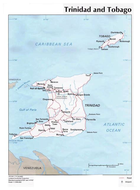 Детальная политическая карта Тринидада и Тобаго с дорогами городами и