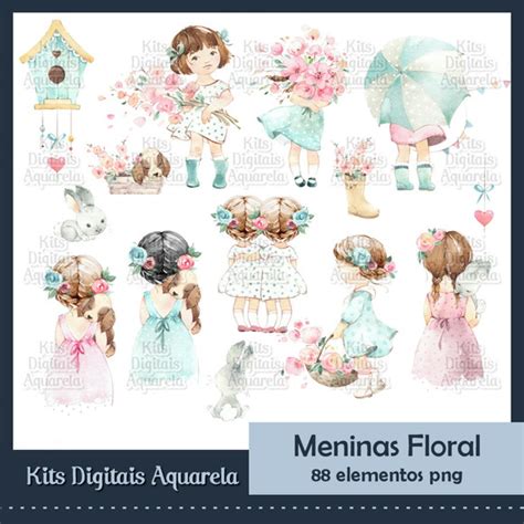 Kit Digital Meninas Floral Aquarela Elo7 Produtos Especiais