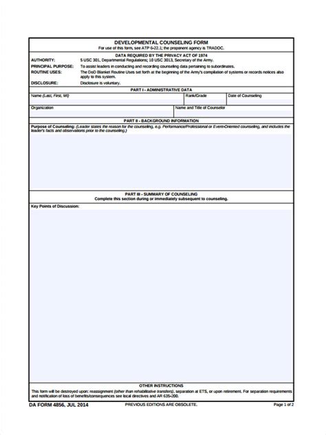 Army Initial Counseling Template Hq Printable Documents