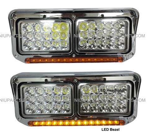 Buy Led Headlights With Bezel And 12 Amberamber Led Light Strip Chrome