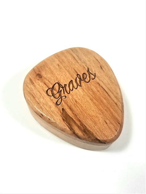 Personalized Wood Guitar Pick Box And Pick Laser Engraved Etsy