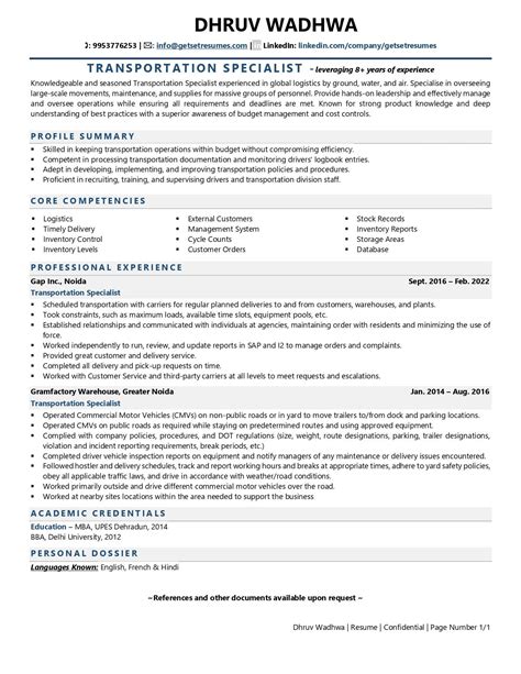 Transportation Specialist Resume Examples And Template With Job Winning Tips