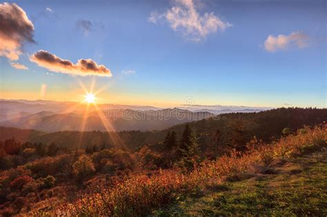 Sunrise Appalachian Blue Ridge Mountains Western North Carolina Stock