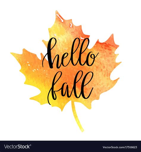 Hello Fall Hand Lettering Phrase Royalty Free Vector Image