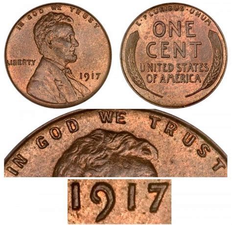 1917 Lincoln Wheat Penny Doubled Die Obverse Coin Value Prices Photos