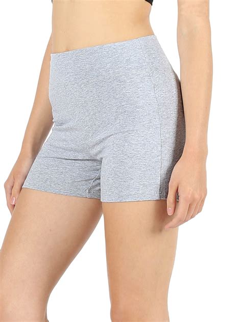 Womens And Plus Soft Cotton Stretch High Waist Sports Short Pants With Wide Waist Band H Grey S