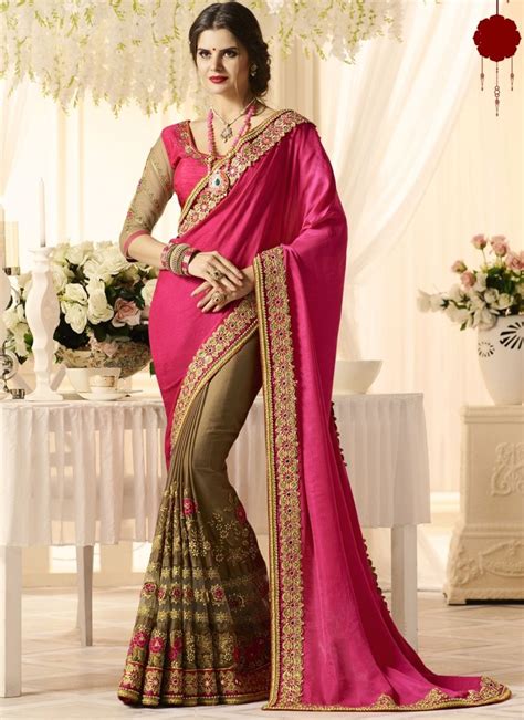 Buy Hot Pink Color Chiffon Satin Silk Saree Online Party Wear Sarees Saree Designs Fashion