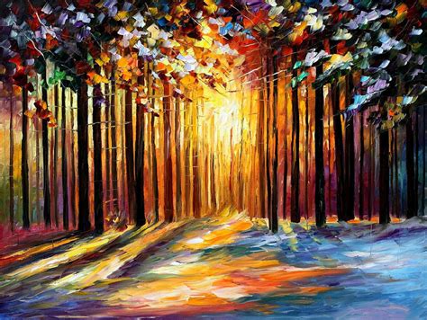 Sun Of January Palette Knife Landscape Forest Oil Painting On Canvas