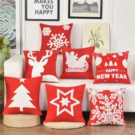 2018 Christmas Embroidered Cushion Cover Cotton Fall Decorative Pillows