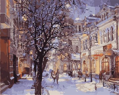 Framed A Cold Winter City Night Oil Painting Diy Paint By Numbers