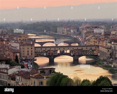 Scenic View Of Florence From Piazzale Michelangelo At Dusk Italy Stock