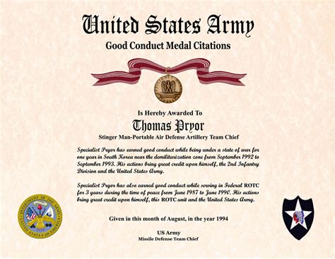 Army Good Conduct Medal Certificate Template 6