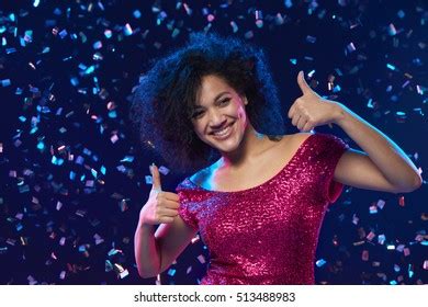 Happy Woman Sequined Dress Dancing On Stock Photo Shutterstock