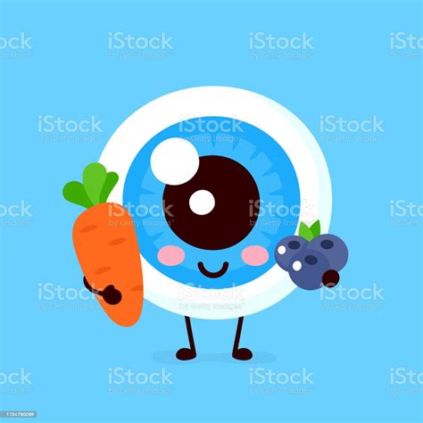 Cute Healthy Happy Human Eyeball Organ With Carrot Stock Illustration