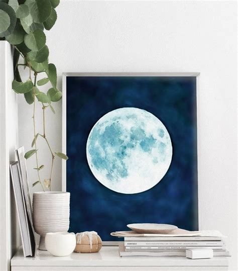 Blue Moon Print Moon Print Moon Poster Full Moon Poster Etsy Moon