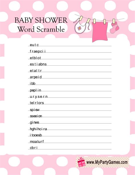 Sometimes, you may need to unjumble 2 words or more out of your letters. Party Games & Activities Home & Garden Pink Owl Printable Baby Shower "Baby Word Scramble" Game ...