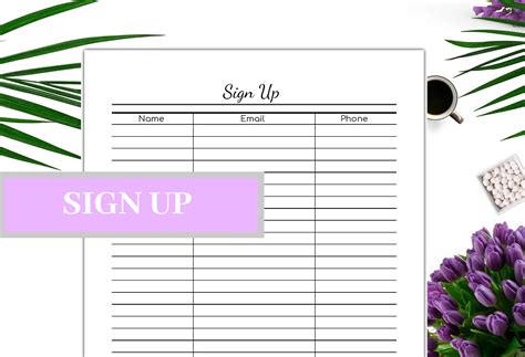 Sign Up Sheet Printable Editable Event Sheet Email List Etsy Finland
