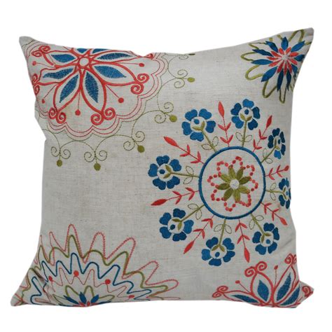 Home Accent Pillows Stunning Embroidered Poly Linen Floral Throw Throw