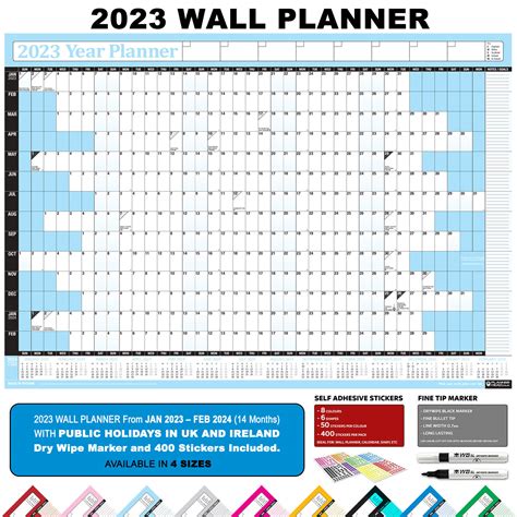2023 Laminated Wall Calendar Calender Yearly Planner Coloured Chart Pen
