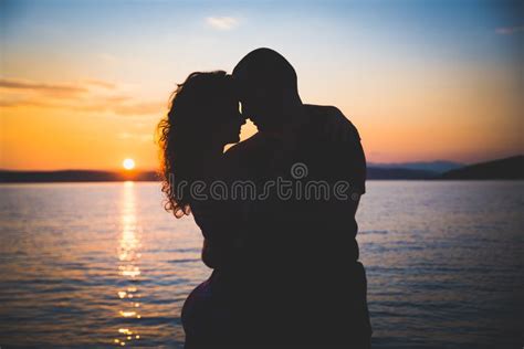Romantic Couple Silhouettes Stock Photo Image Of Curly Honeymoon