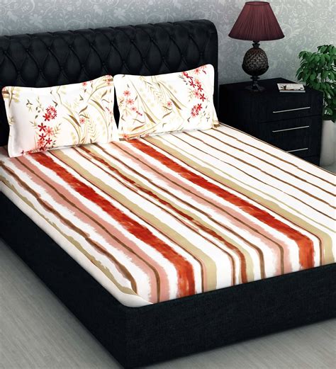 Buy Metro Gold 100 Cotton 186tc Double Bedsheet With 2 Pillow Cover By