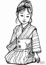 Kimono Coloring Japanese Girl Pages Japan Drawing Printable Drawings sketch template