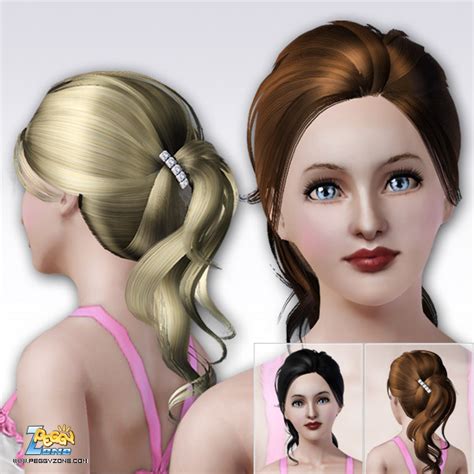 Ponytail With Rhinestones Hairclip Id 60 By Peggy Zone Sims 3 Hairs