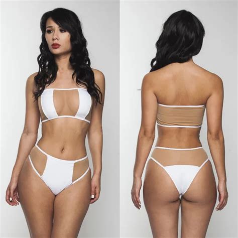 2015 vendaje bikini micro hilo blanco blanco traje de baño atractivo