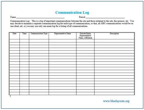 10 Free Communication Log Templates Blue Layouts