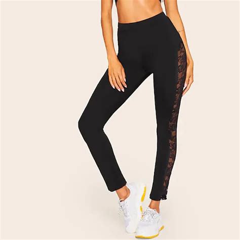 Ladies Stitching Hollow Lace Breathable Hip Lifting Exercise Running Yoga Pants Gymshark