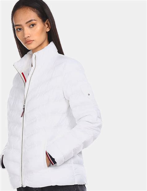 Buy Tommy Hilfiger Women White Mock Collar Solid Puffer Jacket