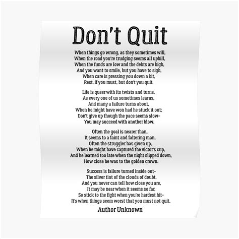 Dont Quit Powerful Motivational Poem Poster By Knightsydesign