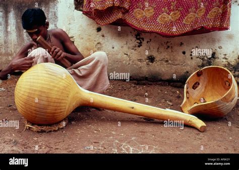 India South Asia Tamil Nadu Craftsman Making A Veena From Jackwood The