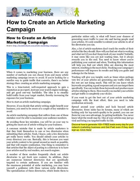 Article Marketing Campaign How To Set One Up Effectively