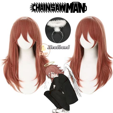 Anime Chainsaw Man Angel Devil Cosplay Wig Red Long Hair Headband Free