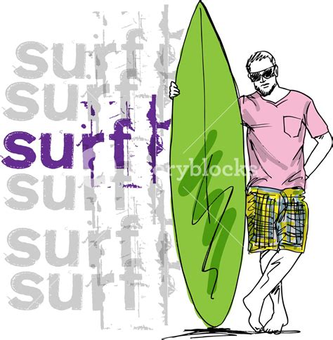 Sketch Of Man With Surfboard Vector Illustration Royalty Free Stock