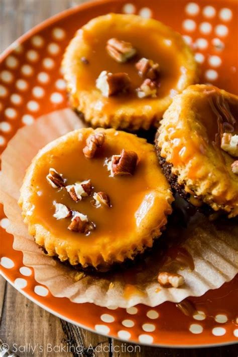 Salted Caramel Pumpkin Cheesecakes Sallys Baking Addiction